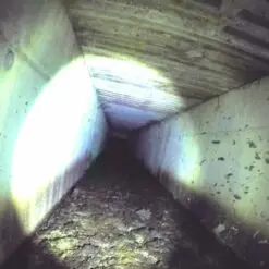 under the cowshed long aisle filled with manure